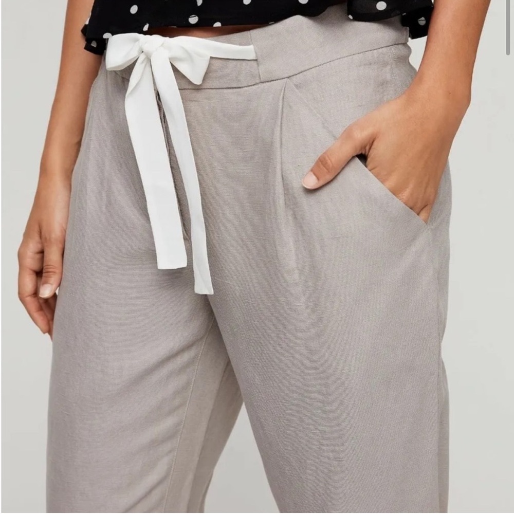 Aritzia Wilfred Linen Allant Tie Front Trouser Pant Grey Size 2 - Picture 3 of 16
